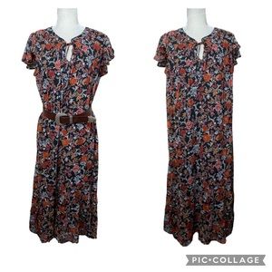 NWT! Cloth & Portrait Boutique Black & Rust Floral MIDI Shift Dress Size Large
